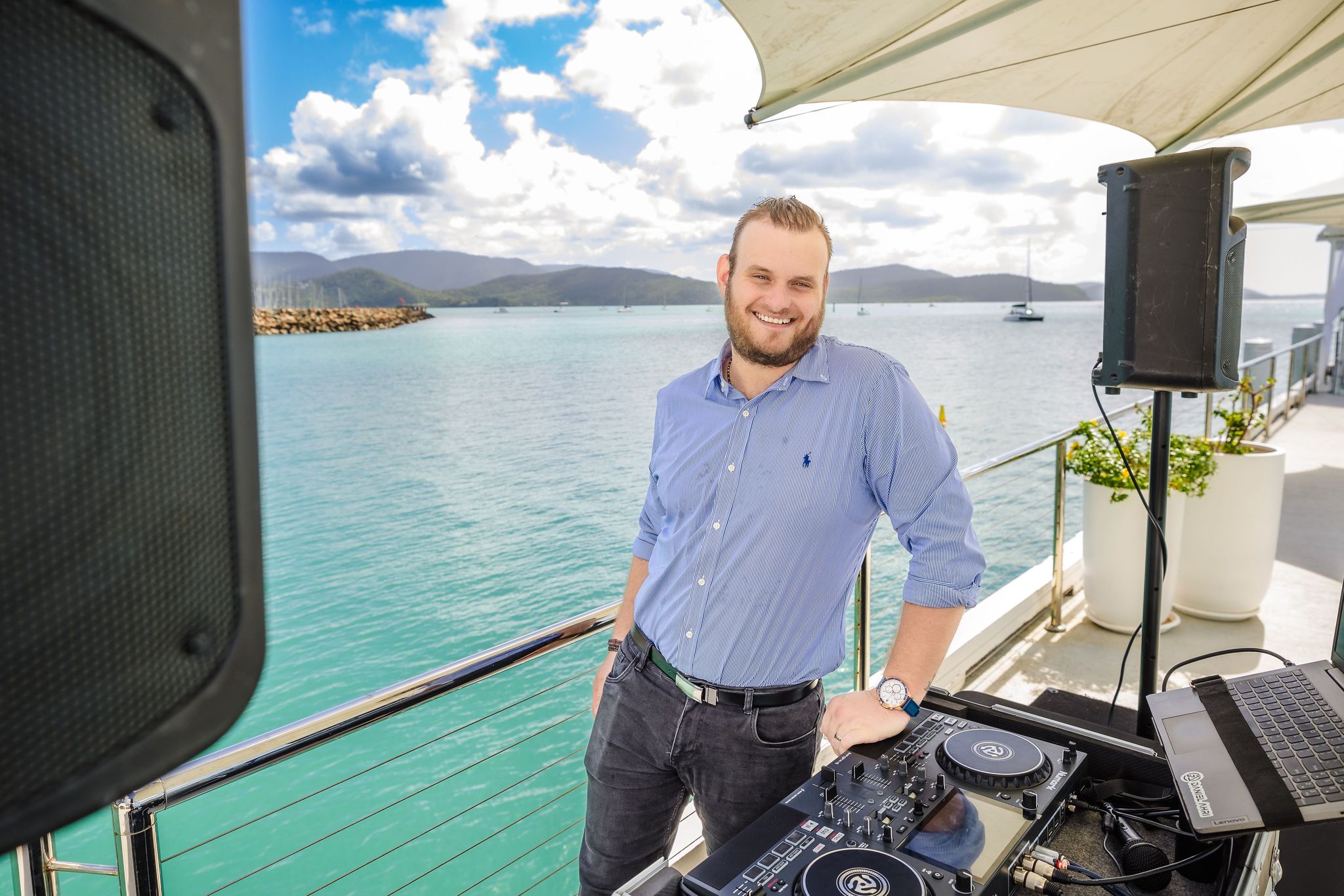 Whitsunday Entertainment Wedding DJ - Daniel Ahri at Coral Sea Resort Whitsundays, with breath taking views from the Jetty